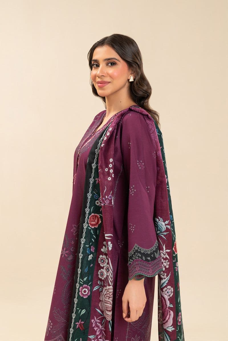 3 PIECE PRINTED LAWN SUIT-CRIMSON VIOLET (UNSTITCHED) thumbnail