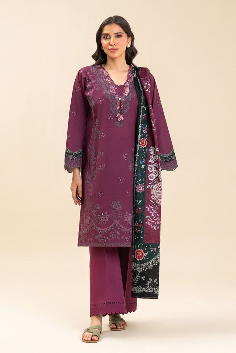 3 PIECE PRINTED LAWN SUIT-CRIMSON VIOLET (UNSTITCHED) thumbnail