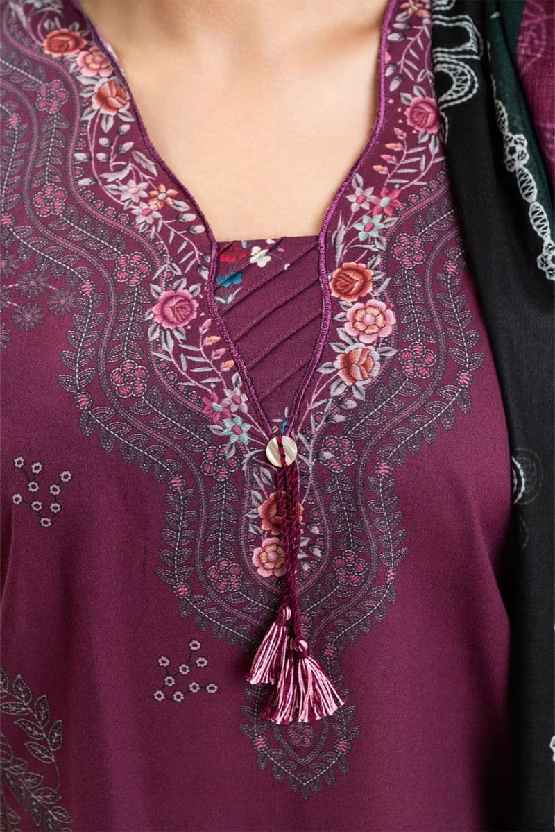 3 PIECE PRINTED LAWN SUIT-CRIMSON VIOLET (UNSTITCHED) thumbnail