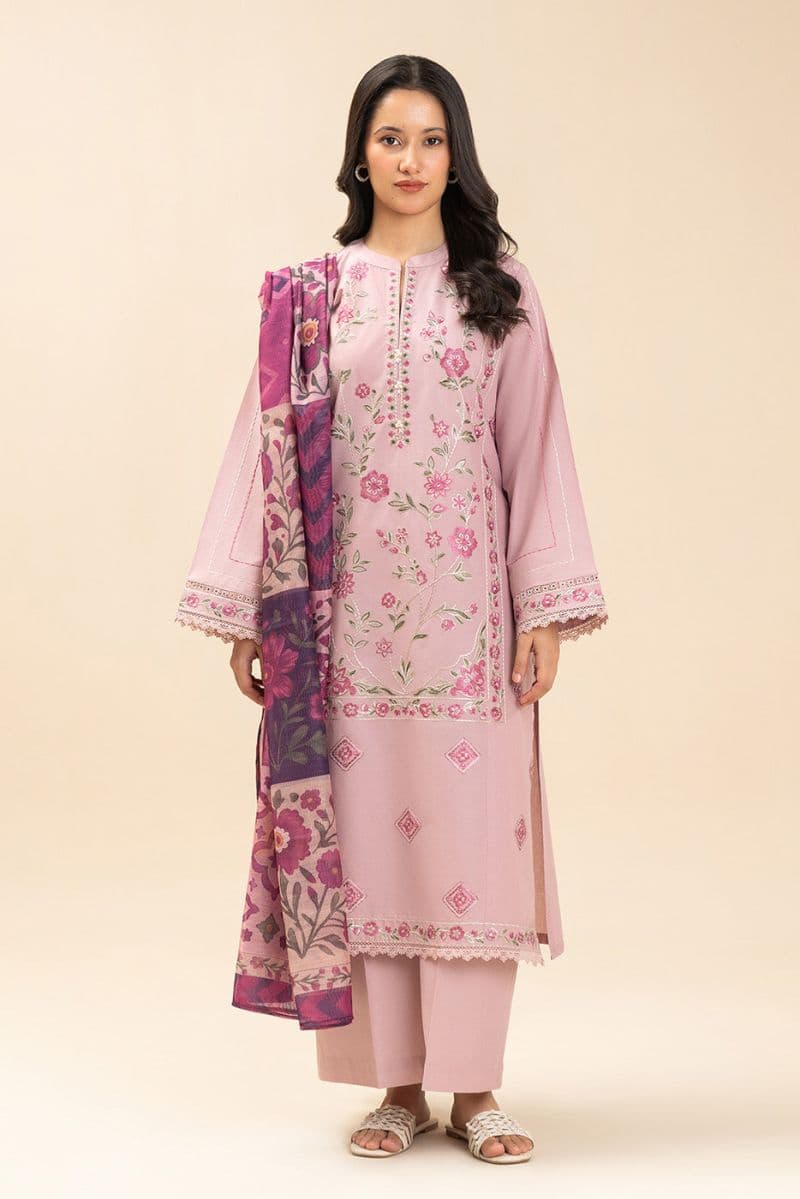 3 PIECE EMBROIDERED LAWN SUIT-PINK SERENITY (UNSTITCHED) thumbnail