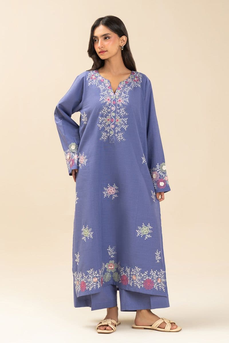 2 PIECE EMBROIDERED TWO WAY SLUB SUIT (PRET) thumbnail