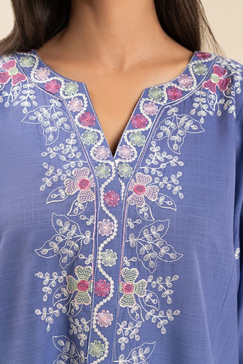 2 PIECE EMBROIDERED TWO WAY SLUB SUIT (PRET) thumbnail