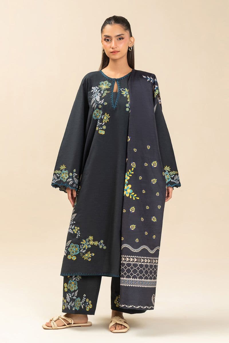 3 PIECE EMBROIDERED SLUB SUIT (PRET) thumbnail