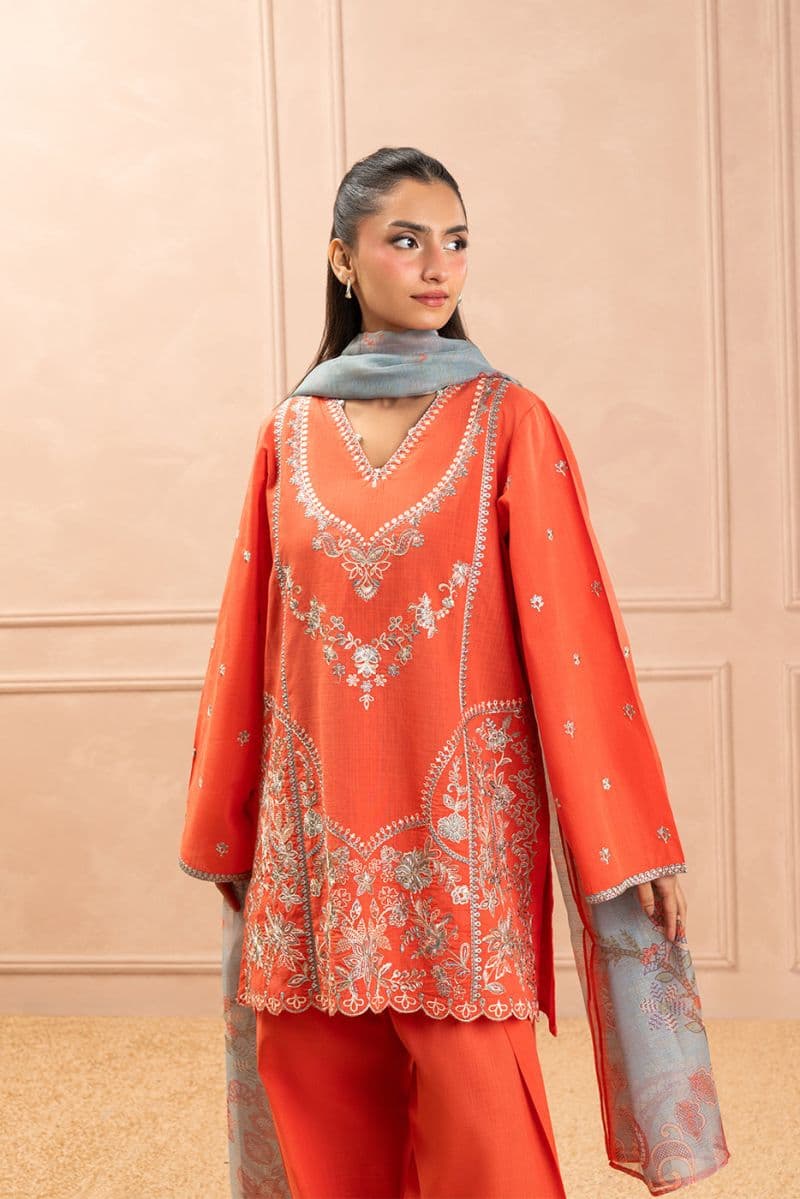 3 PIECE EMBROIDERED TWO WAY SLUB SUIT (HIGH CASUAL) thumbnail