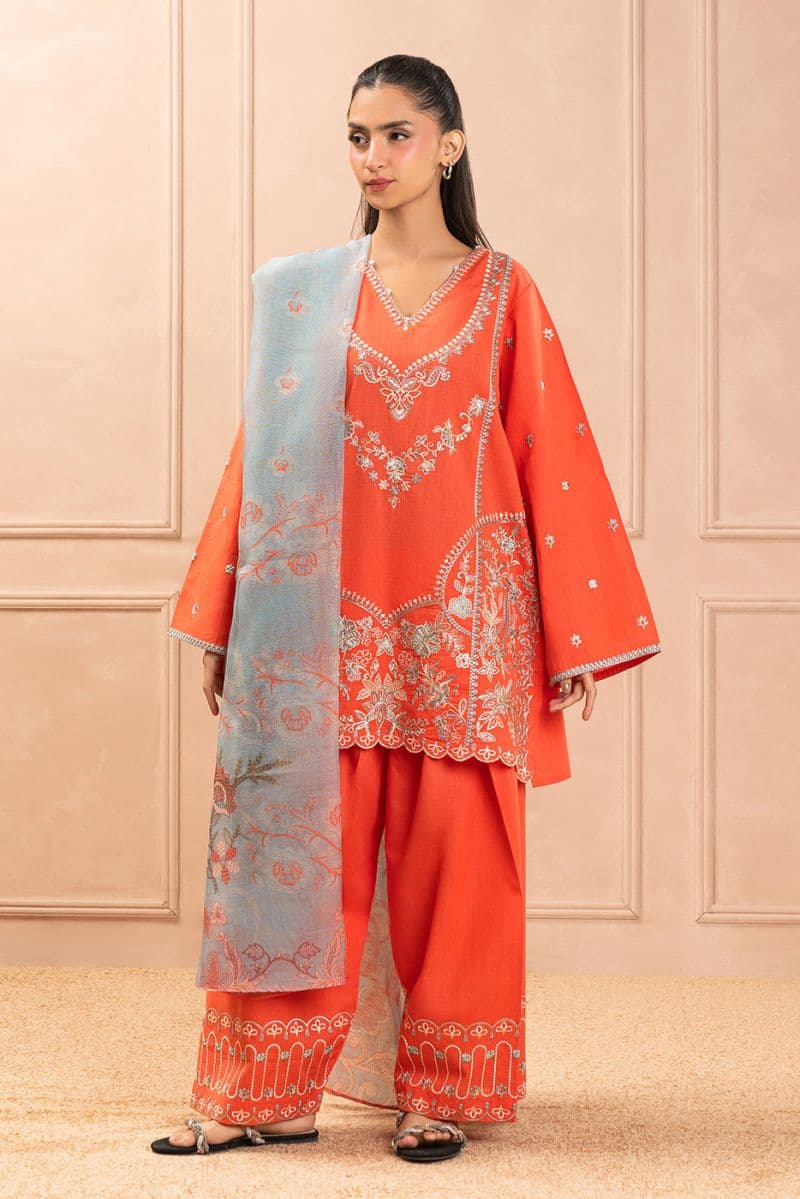 3 PIECE EMBROIDERED TWO WAY SLUB SUIT (HIGH CASUAL) thumbnail