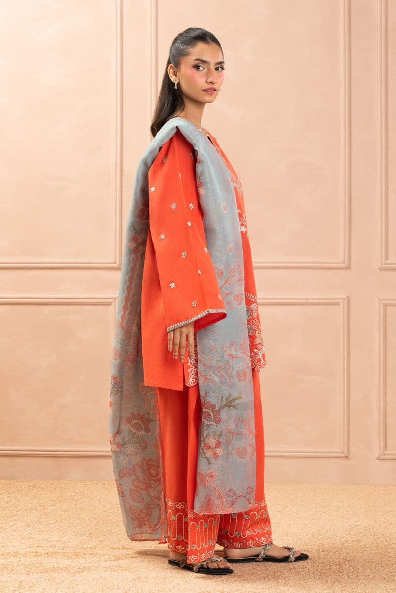 3 PIECE EMBROIDERED TWO WAY SLUB SUIT (HIGH CASUAL) thumbnail