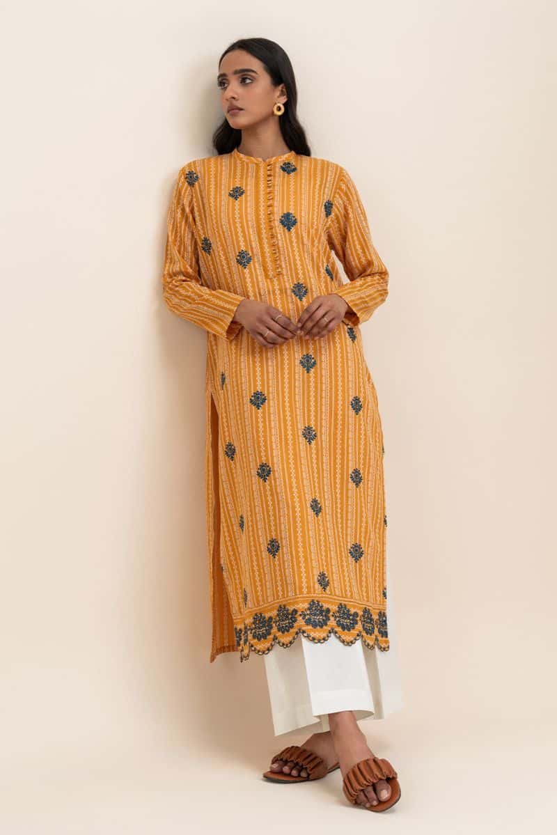1PICE EMBROIDERED LENO KARRA SUIT-MARIGOLD GRID (UNSTITCHED)