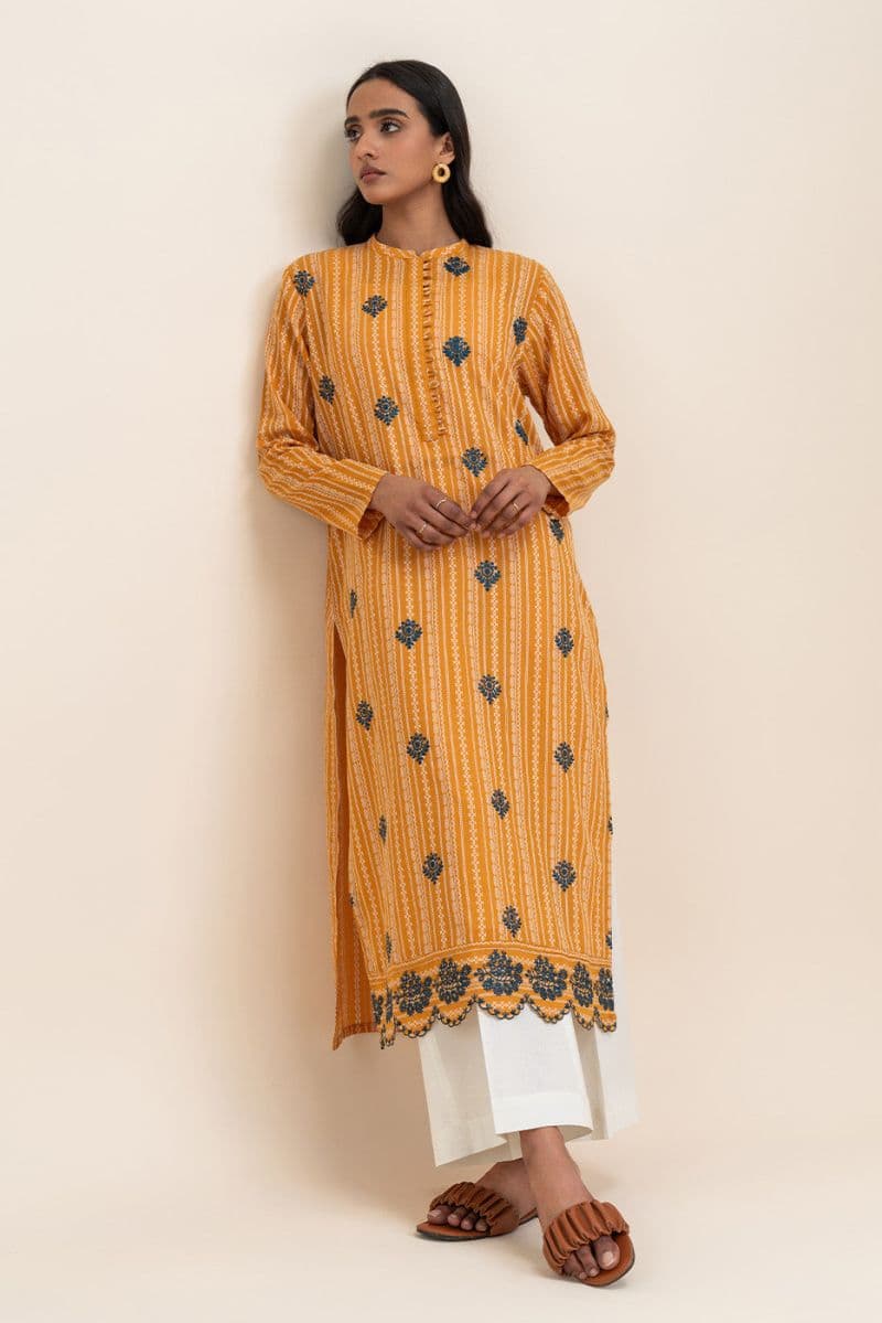 1PICE EMBROIDERED LENO KARRA SUIT-MARIGOLD GRID (UNSTITCHED) thumbnail