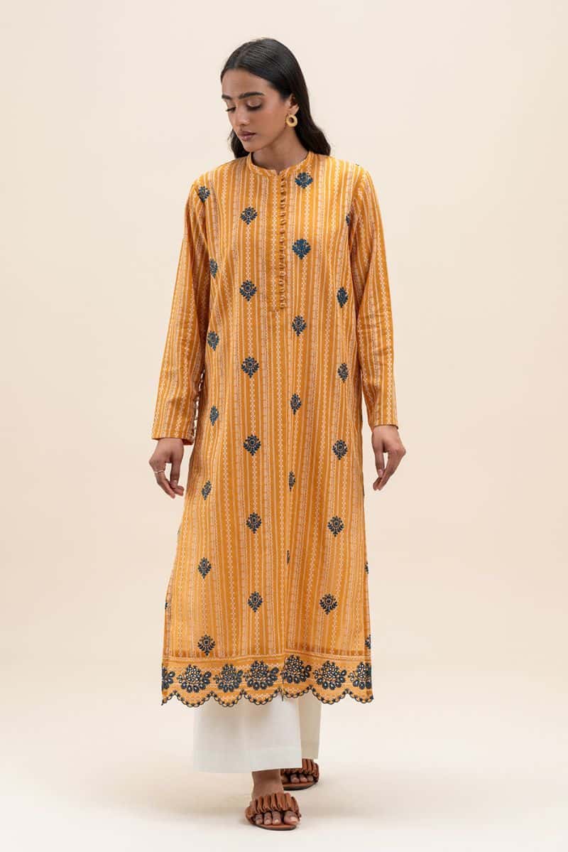1PICE EMBROIDERED LENO KARRA SUIT-MARIGOLD GRID (UNSTITCHED) - alternate view