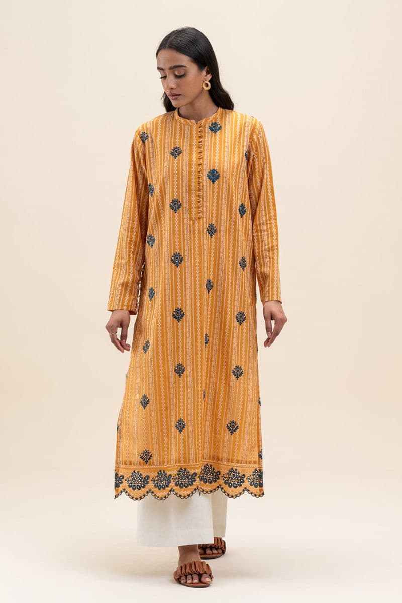 1PICE EMBROIDERED LENO KARRA SUIT-MARIGOLD GRID (UNSTITCHED) thumbnail