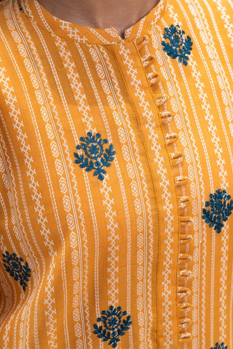 1PICE EMBROIDERED LENO KARRA SUIT-MARIGOLD GRID (UNSTITCHED) thumbnail