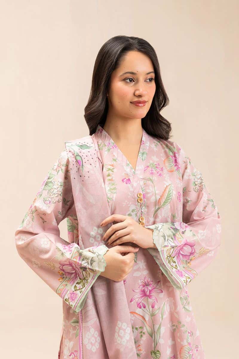 3 PIECE PRINTED LAWN SUIT-ROSY SYMPHONY (UNSTITCHED)