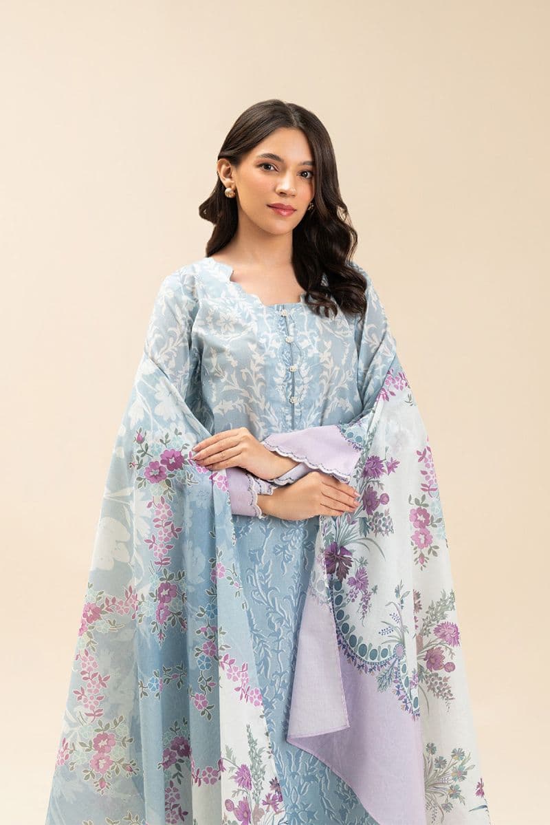 3 PIECE PRINTED LAWN SUIT-AZURE FLEUR (UNSTITCHED) thumbnail