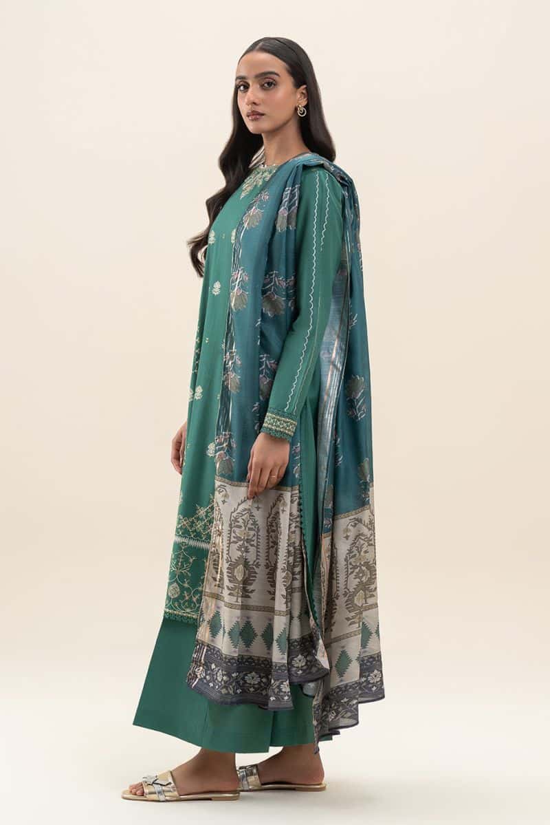 3 PIECE EMBROIDERED LAWN SUIT-SEA MOSS (UNSTITCHED) - alternate view