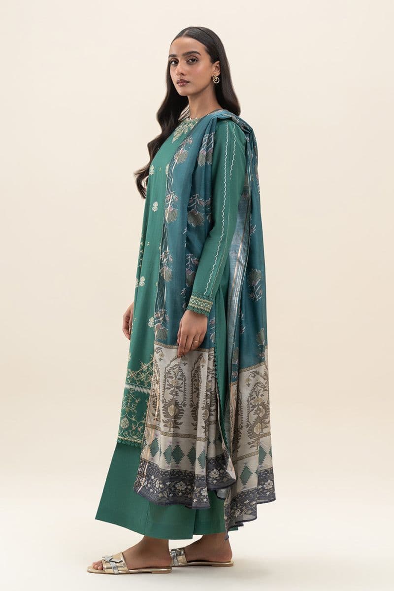 3 PIECE EMBROIDERED LAWN SUIT-SEA MOSS (UNSTITCHED) thumbnail