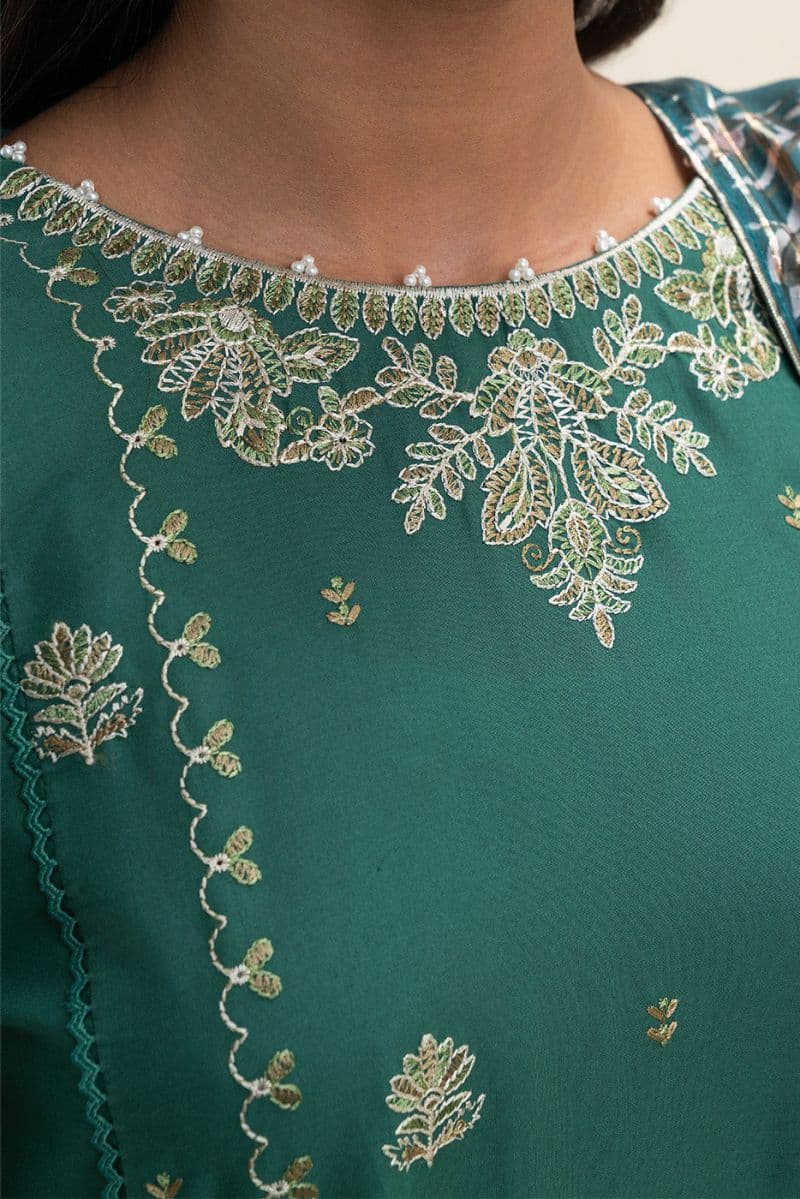 3 PIECE EMBROIDERED LAWN SUIT-SEA MOSS (UNSTITCHED) thumbnail