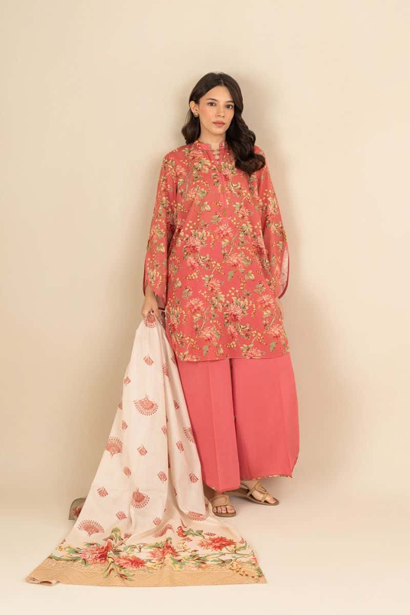 3 PIECE PRINTED LAWN SUIT-MONOCHROMATIC AZURE (UNSTITCHED)
