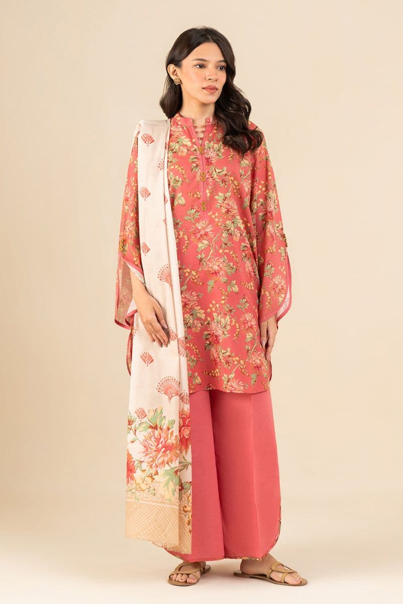 3 PIECE PRINTED LAWN SUIT-MONOCHROMATIC AZURE (UNSTITCHED) thumbnail
