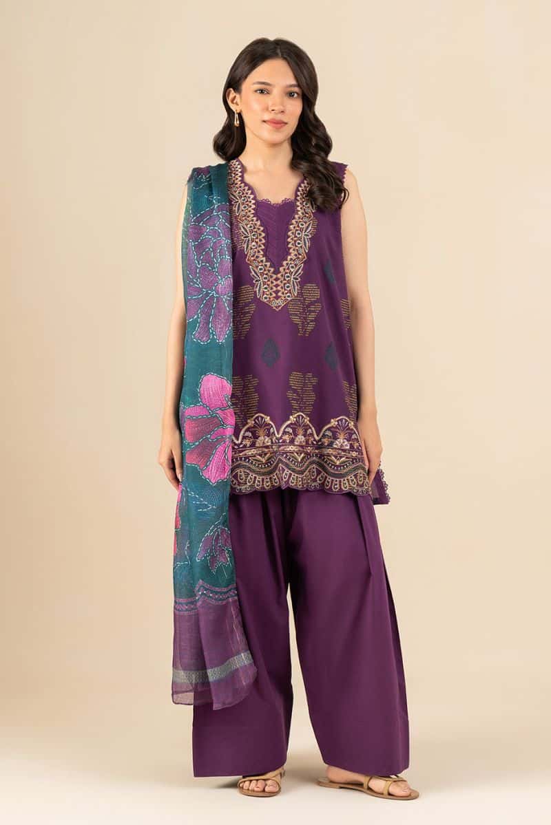 3 PIECE EMBROIDERED REVERSE JACQUARD SUIT-PRYTHIAN PLUM (UNSTITCHED)