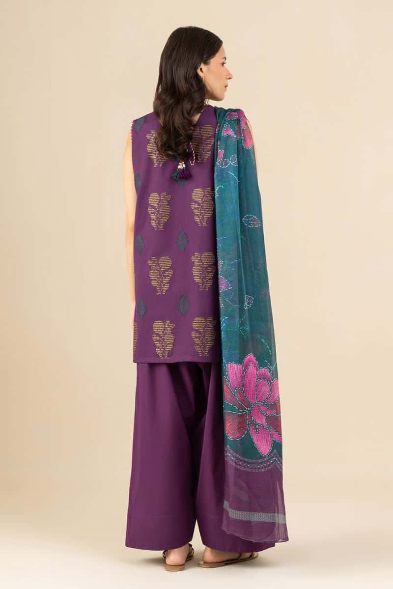 3 PIECE EMBROIDERED REVERSE JACQUARD SUIT-PRYTHIAN PLUM (UNSTITCHED) - alternate view