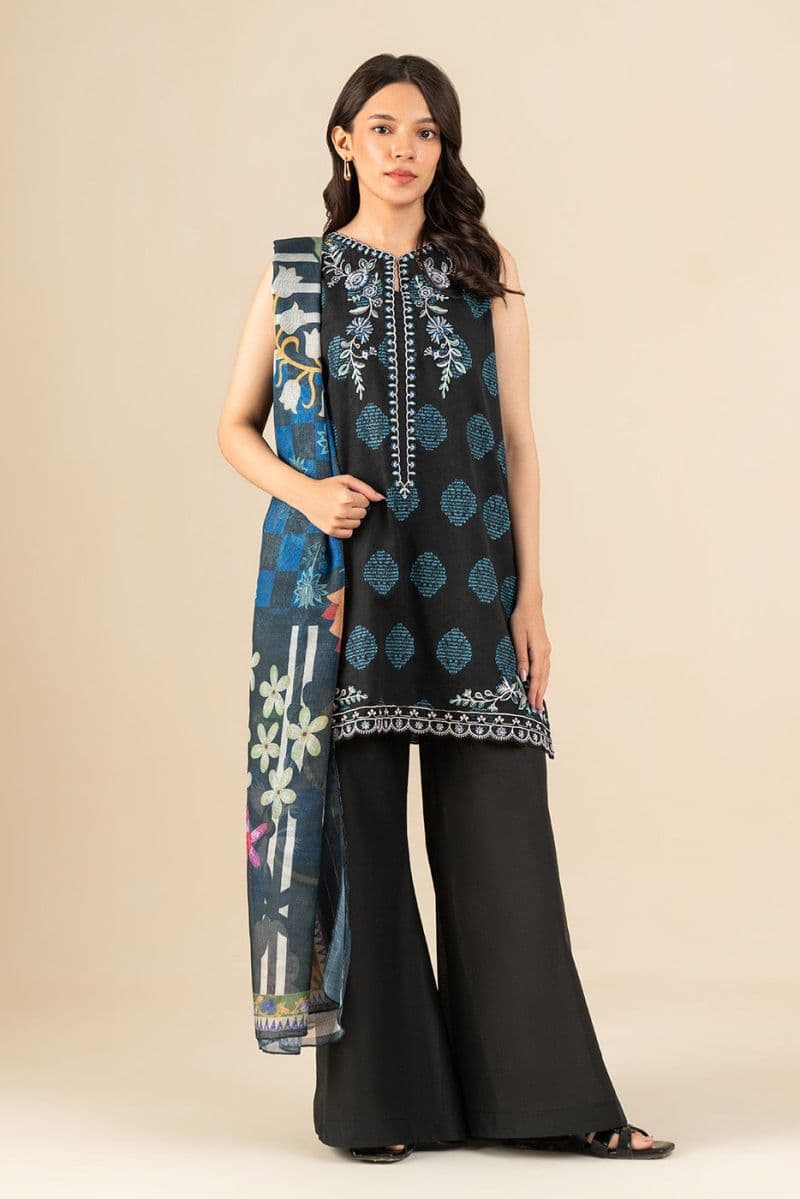 3 PIECE EMBROIDERED JACQUARD SUIT-EBONY FLORENCE (UNSTITCHED) thumbnail