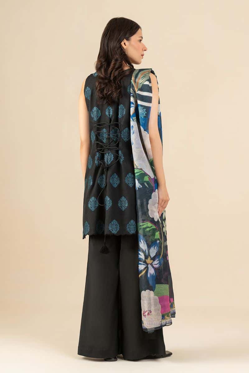 3 PIECE EMBROIDERED JACQUARD SUIT-EBONY FLORENCE (UNSTITCHED) - alternate view