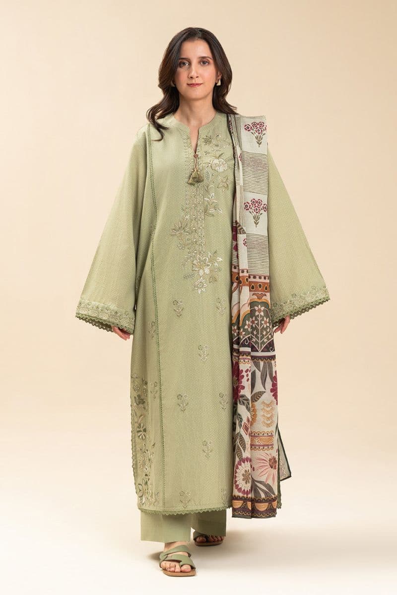 2 PIECE EMBROIDERED SELF JACQUARD SUIT-OPULENT SAGE (UNSTITCHED) thumbnail