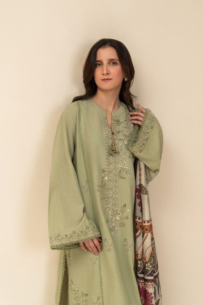 2 PIECE EMBROIDERED SELF JACQUARD SUIT-OPULENT SAGE (UNSTITCHED) thumbnail