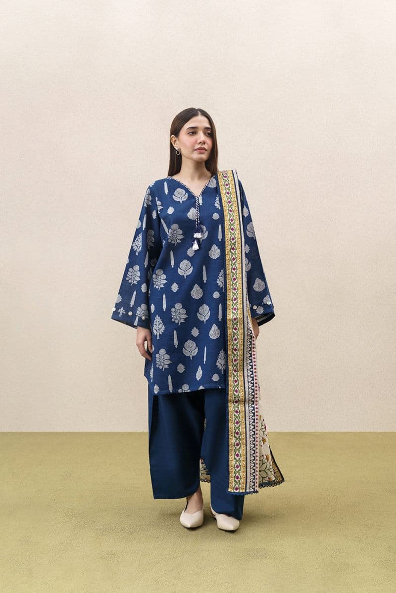 3 PIECE PRINTED KHADDAR SUIT-ROYAL AMBER (UNSTITCHED) thumbnail