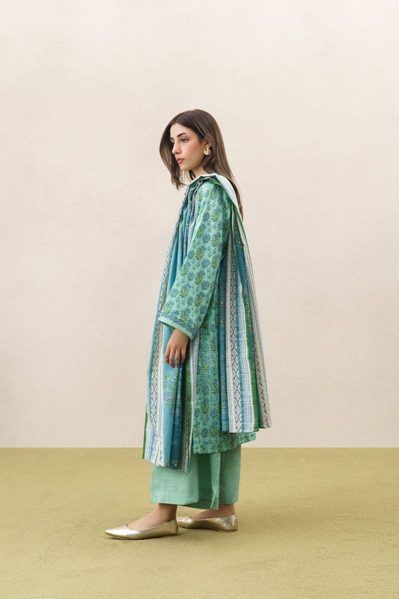 3 PIECE PRINTED KHADDAR SUIT-PASTEL BLOOM (UNSTITCHED) thumbnail