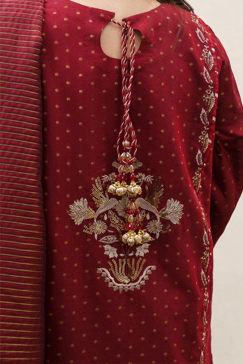 3 PIECE EMBROIDERED YARN DYED JACQUARD SUIT-SCARLET EMBER (UNSTITCHED) thumbnail