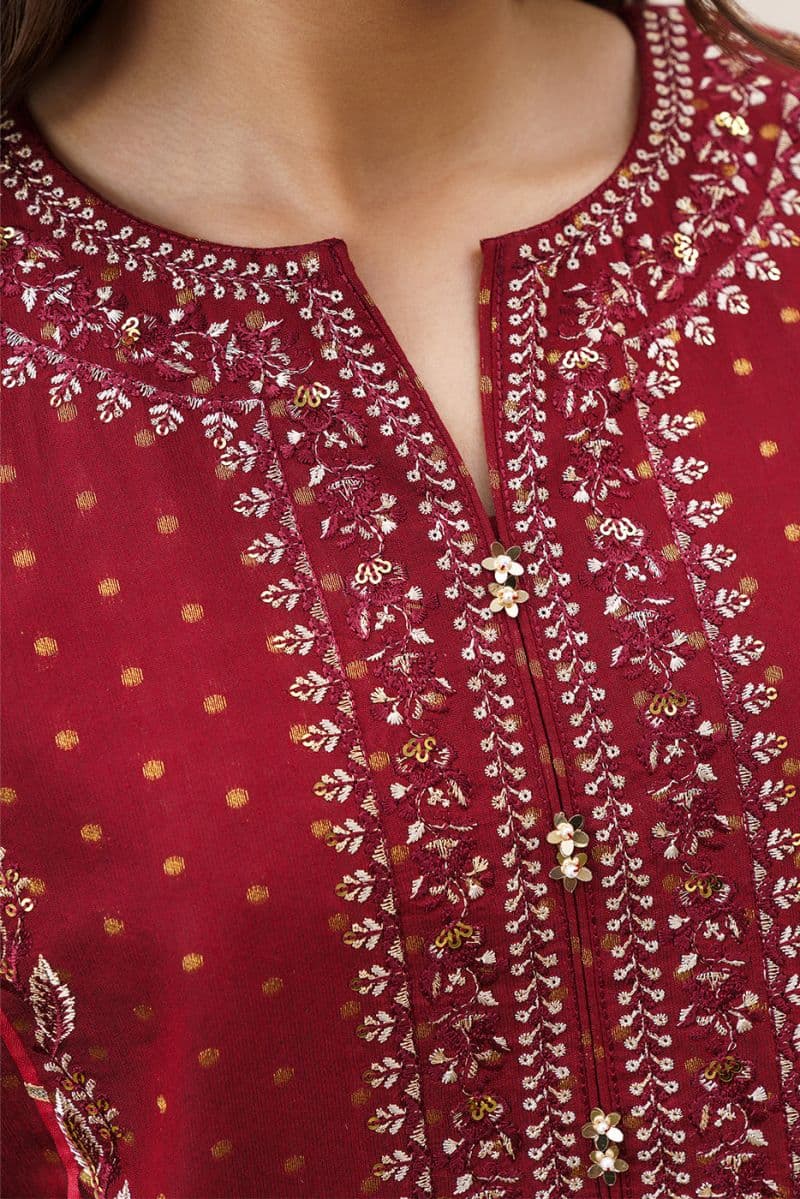 3 PIECE EMBROIDERED YARN DYED JACQUARD SUIT-SCARLET EMBER (UNSTITCHED) thumbnail