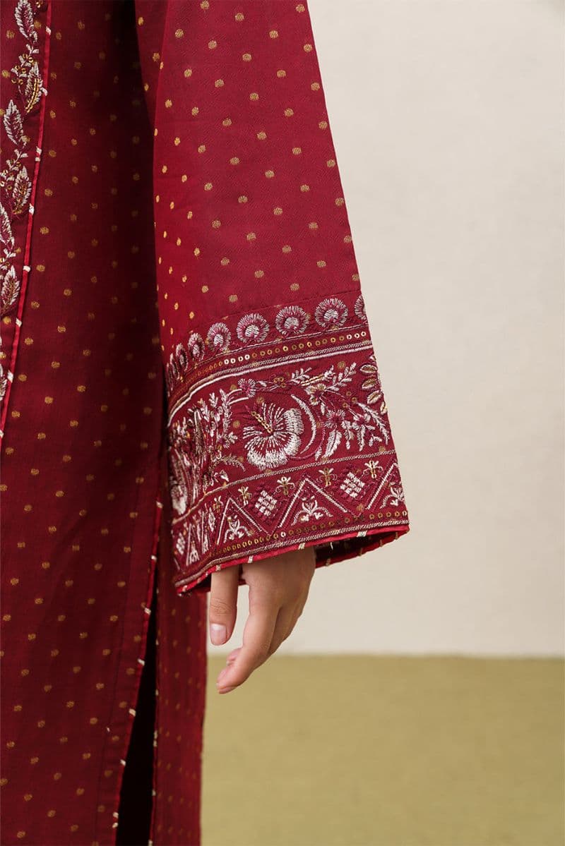 3 PIECE EMBROIDERED YARN DYED JACQUARD SUIT-SCARLET EMBER (UNSTITCHED) thumbnail