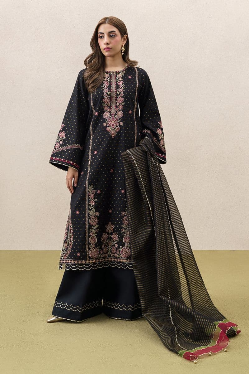 3 PIECE EMBROIDERED YARN DYED JACQUARD SUIT-GARNET GRACE (UNSTITCHED) thumbnail