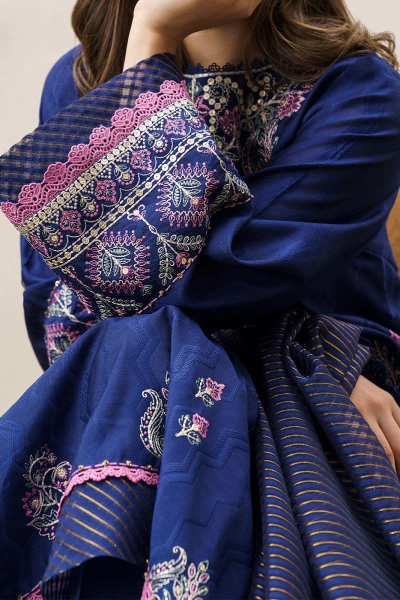 3 PIECE EMBROIDERED YARN DYED JACQUARD SUIT-BLUE OCEAN (UNSTITCHED) thumbnail