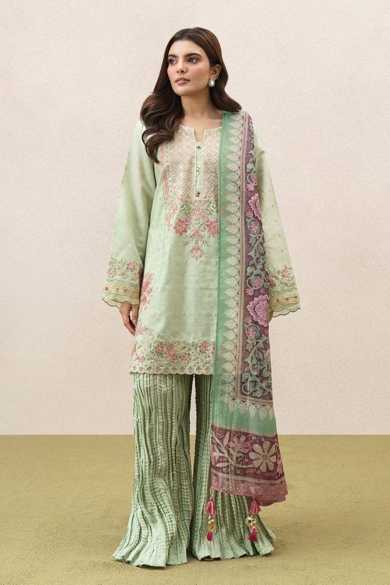 3 PIECE EMBROIDERED YARN DYED JACQUARD SUIT-CELADON MIST (UNSTITCHED) thumbnail