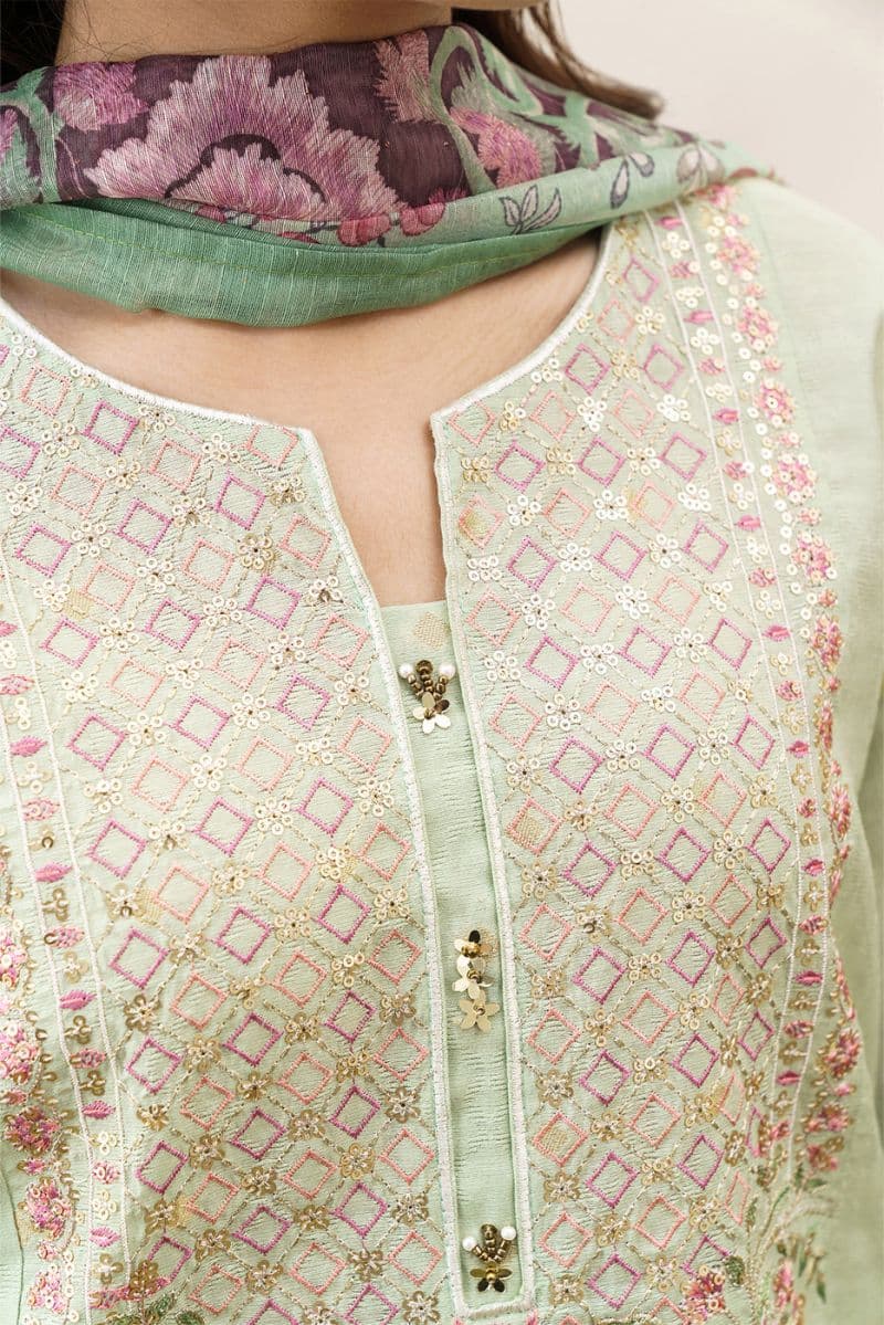 3 PIECE EMBROIDERED YARN DYED JACQUARD SUIT-CELADON MIST (UNSTITCHED) thumbnail