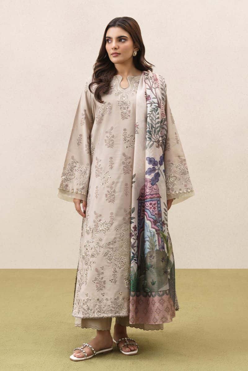 3 PIECE EMBROIDERED YARN DYED JACQUARD SUIT-AURELIA (UNSTITCHED) - alternate view