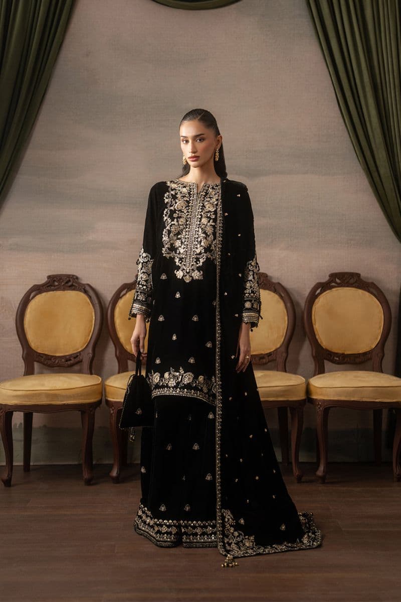 3 PIECE EMBROIDERED VELVET SUIT-MIDNIGHT SOIRÉE ( LUXURY UNSTITCHED ) thumbnail