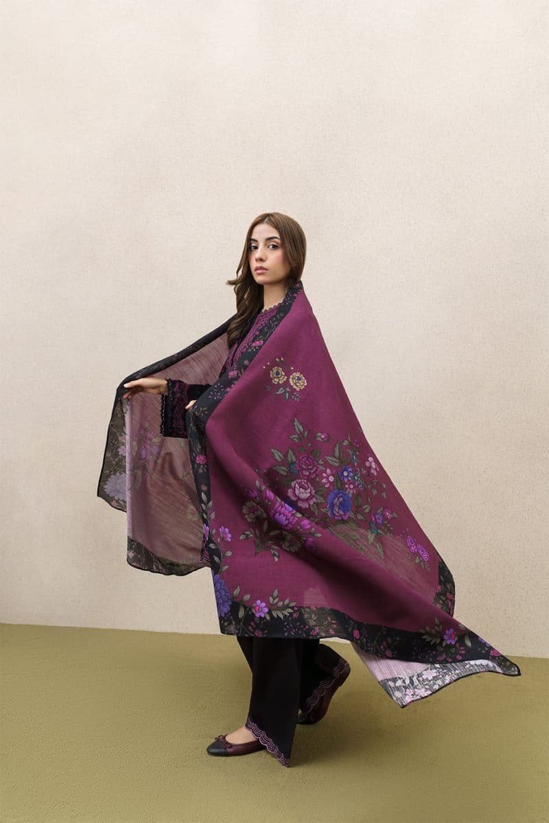 3 PIECE EMBROIDERED SLUB KHADDAR SUIT-MAJESTIC HEM (UNSTITCHED) thumbnail