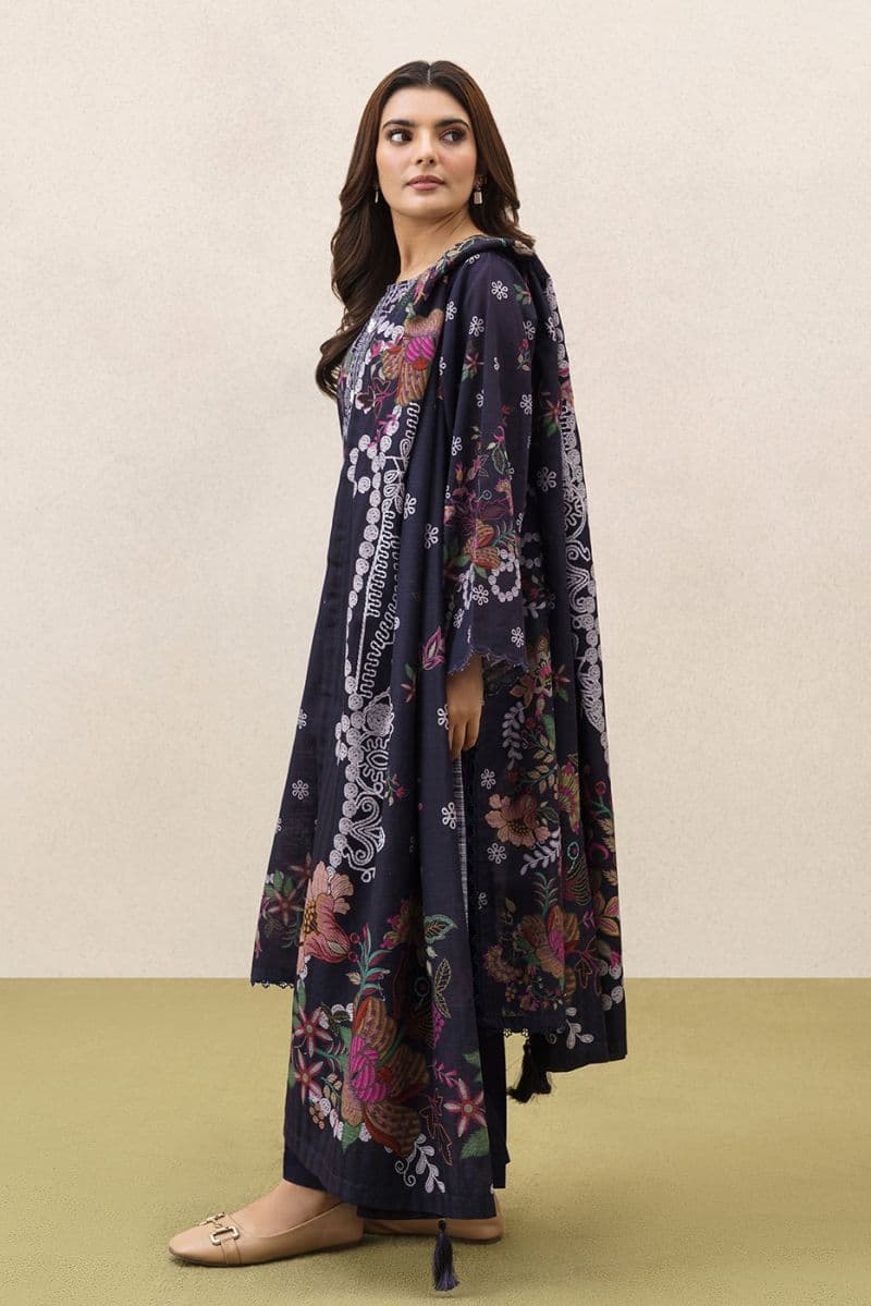 3 PIECE PRINTEDED SLUB KHADDAR SUIT-MIDNIGHT BLOOM (UNSTITCHED) thumbnail