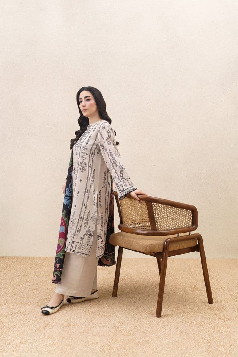 3 PIECE PRINTED SLUB KHADDAR SUIT-WHISPERING FLORALS ( UNSTITCHED ) thumbnail