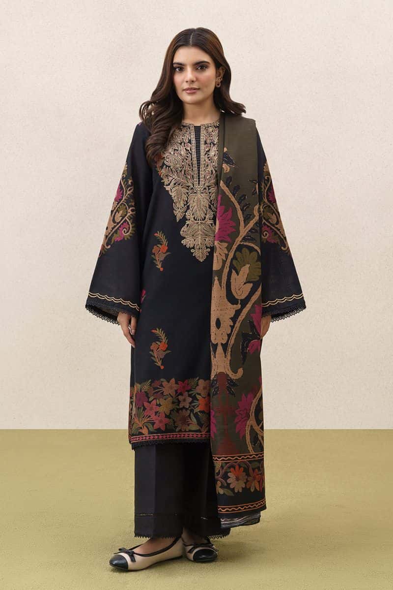 3 PIECE EMBROIDERED SLUB KHADDAR SUIT-BOHO NOCTURNE (UNSTITCHED) - alternate view