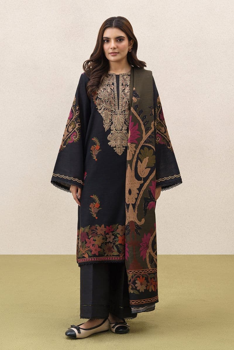 3 PIECE EMBROIDERED SLUB KHADDAR SUIT-BOHO NOCTURNE (UNSTITCHED) thumbnail