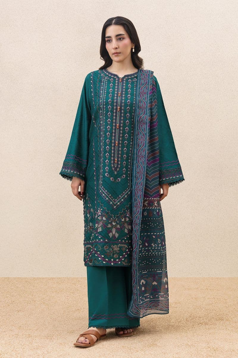 3 PIECE EMBROIDERED SELF JACQUARD SUIT-AURA GLEAM (UNSTITCHED) thumbnail