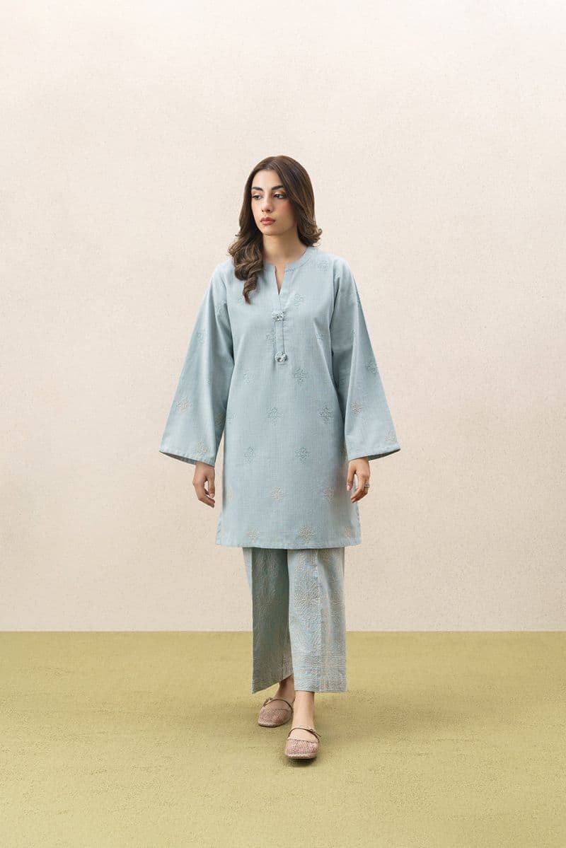 2 PIECE EMBROIDERED TWO WAY SLUB SUIT (PRET) thumbnail