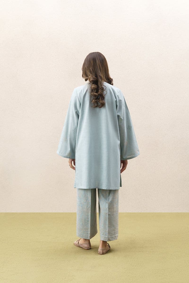 2 PIECE EMBROIDERED TWO WAY SLUB SUIT (PRET) thumbnail