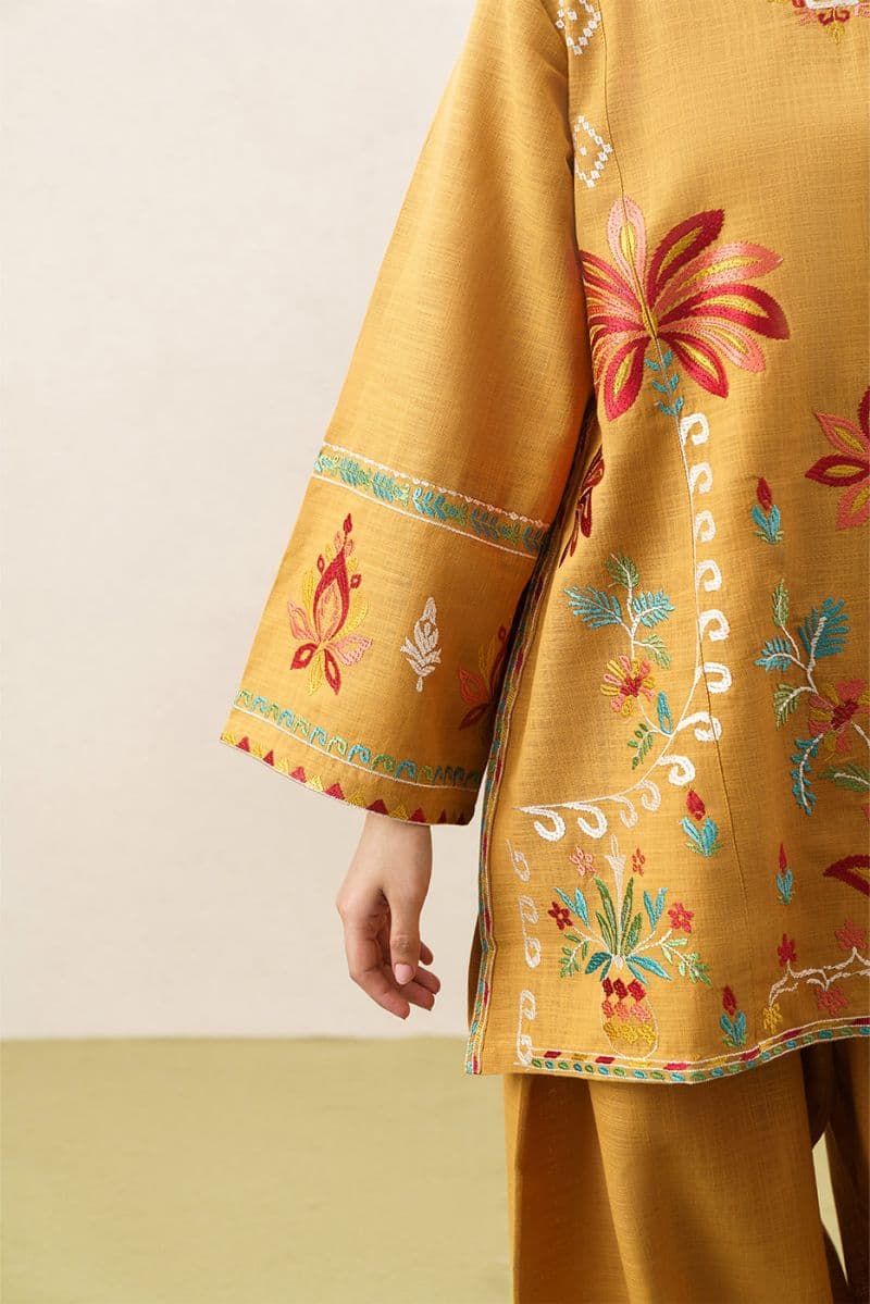 2 PIECE EMBROIDERED TWO WAY SLUB SUIT (PRET) thumbnail