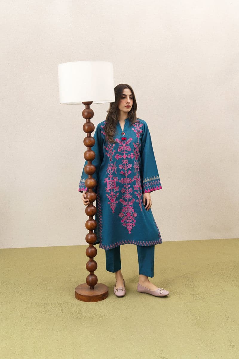 2 PIECE EMBROIDERED SLUB KHADDAR SUIT (PRET) thumbnail