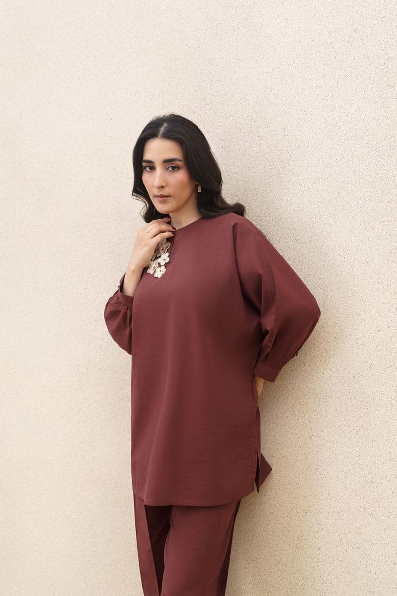 2 PIECE EMBROIDERED DOBBY YARN DYED SUIT (PRET) thumbnail